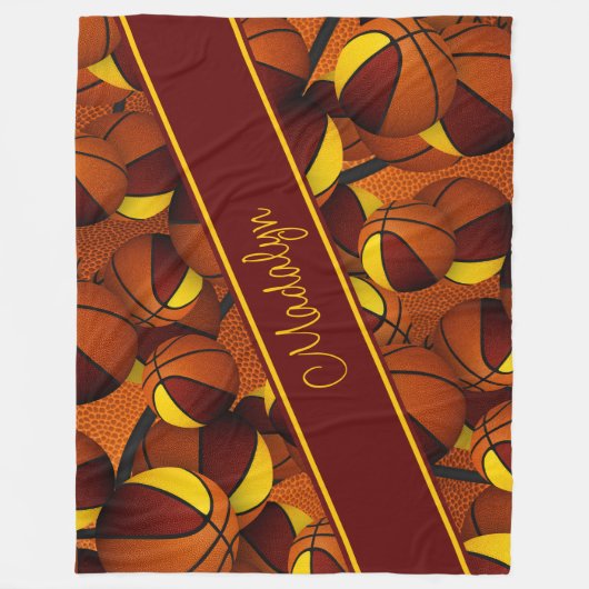 Basketballmuster Maroon Gold Team Farben Fleecedecke (Vorderseite)