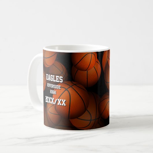 Basketballmuster personalisierter Teamtrainer Kaffeetasse (Vorderseite Links)