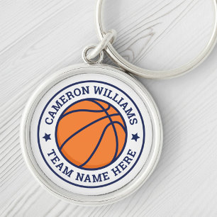 Basketballname und blau-Sterne-Team weiß Schlüsselanhänger