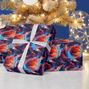 Basketballname und Spielernummer Feuer und Eis Geschenkpapier