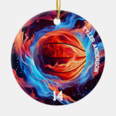 Basketballname und Spielernummer Feuer und Eis Keramik Ornament (Vorne)