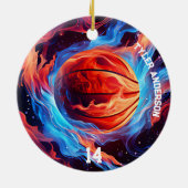 Basketballname und Spielernummer Feuer und Eis Keramik Ornament (Hinten)