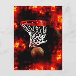 Basketballnetz, Ball & Flames Postkarte