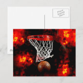 Basketballnetz, Ball & Flames Postkarte (Vorne/Hinten)
