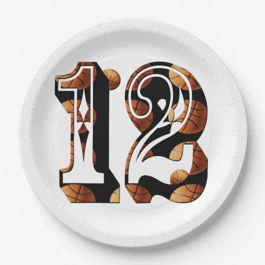 Basketballnummer 12 Picture-Logo, Pappteller (Vorderseite)
