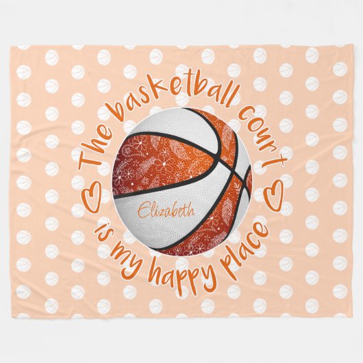 Basketballplatz boho blumenorange fleecedecke (Vorderseite (Horizontal))