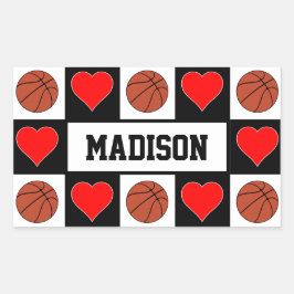 Basketballs & Herz Eigener Spielername Spaß Sport Rechteckiger Aufkleber