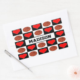 Basketballs & Herz Eigener Spielername Spaß Sport Rechteckiger Aufkleber