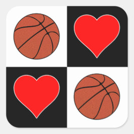 Basketballs & Herz Niedliches Muster Quadratischer Aufkleber
