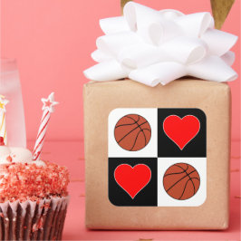 Basketballs & Herz Niedliches Muster Quadratischer Aufkleber