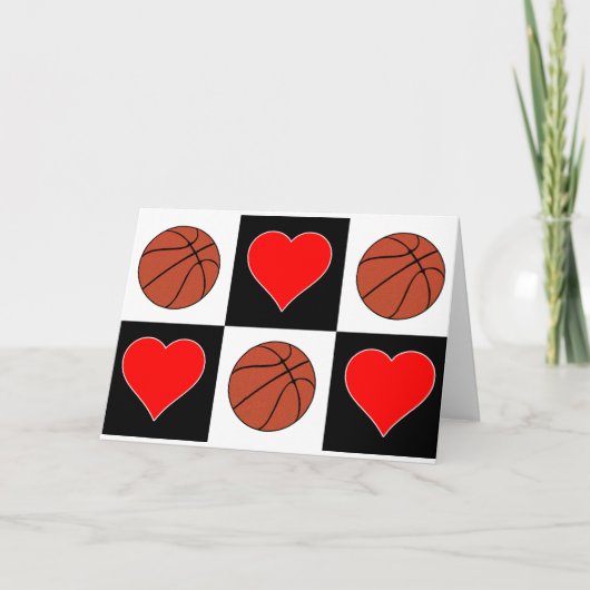 Basketballs & Herz Niedliches Schachbrett Muster G Karte (Vorderseite)