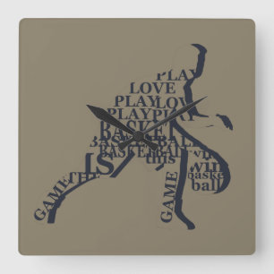 Basketballspieler, der mit Volltext treibt Quadratische Wanduhr