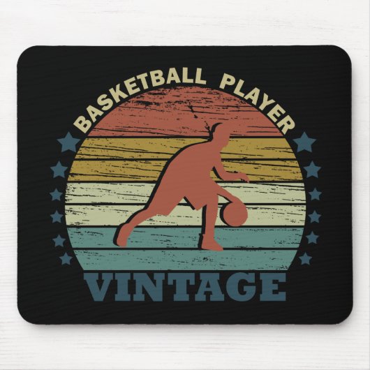Basketballspieler, der Vintagen Retro-Sonnenunterg Mousepad (Vorne)