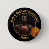 Basketballspieler-Foto Schwarz Gold High School Button (Vorderseite)