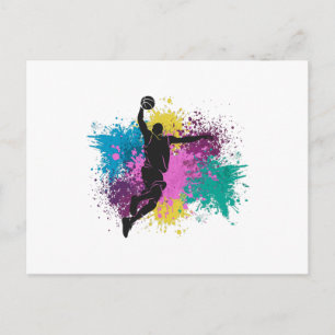 Basketballspieler Grungy Farbspritzer Postkarte