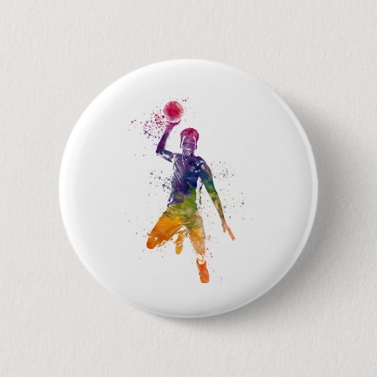Basketballspieler in Aquarellfarbe Button (Vorderseite)