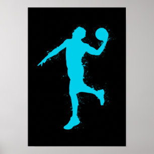 Basketballspieler in Blau - Abstrakte Aquarellmale Poster