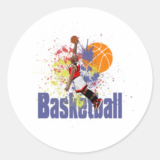 Basketballspieler mit Paint Splash Runder Aufkleber (Vorderseite)