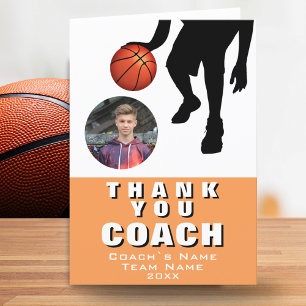Basketballspieler-Silhouette Foto Coach Orange Dankeskarte