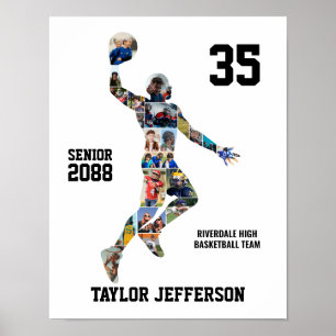 Basketballspieler-Silhouette Sport-Fotocollage Poster