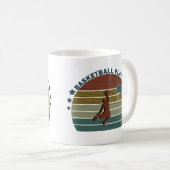 Basketballspieler Slam dunk Retro Sonnenuntergang Kaffeetasse (VorderseiteRechts)