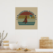 Basketballspieler Slam dunk Retro Sonnenuntergang Poster (Küche)
