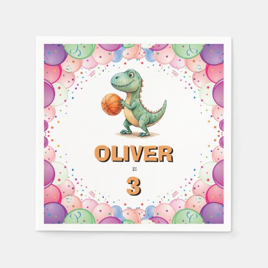 Basketballspieler T-Rex Geburtstag Serviette (Vorderseite)