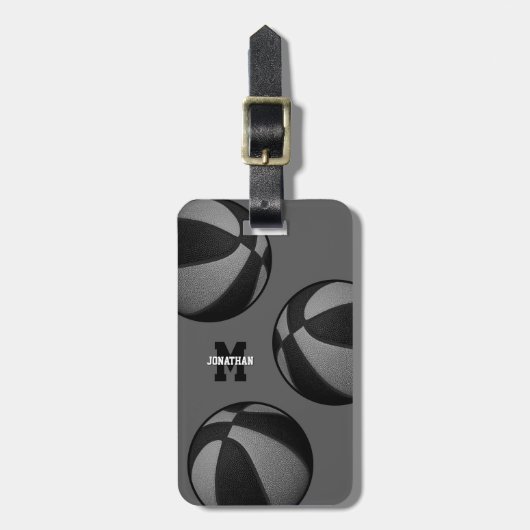 Basketballspieltasche in schwarzgrauer Mannschafts Gepäckanhänger (Vorderseite vertikal)