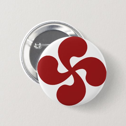 Baskisches Kreuz rotes Lauburu Button (Vorne & Hinten)