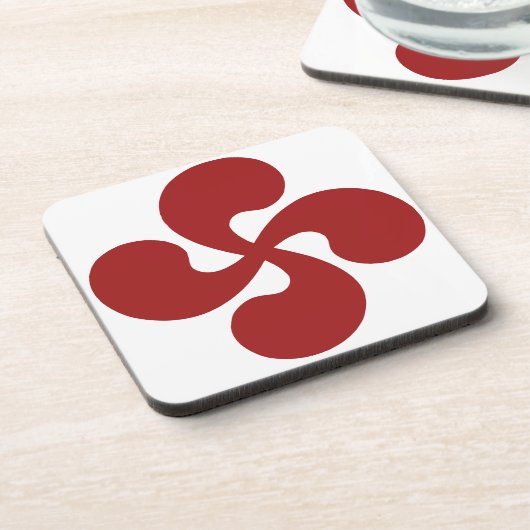 Baskisches Kreuz rotes Lauburu Getränkeuntersetzer (Linke Seite)