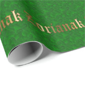 Baskisches Weihnachtsgrün-Fichte-GoldPackpapier Geschenkpapier (Rolleneckpunkt)