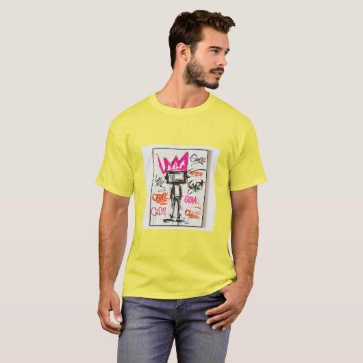 Basquiat-Stil Neo-Expressionist Crown Monster Gra T-Shirt (Vorne ganz)