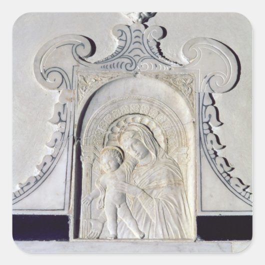 Basrelief einer Madonna und eines Kindes (Marmor) Quadratischer Aufkleber (Vorderseite)