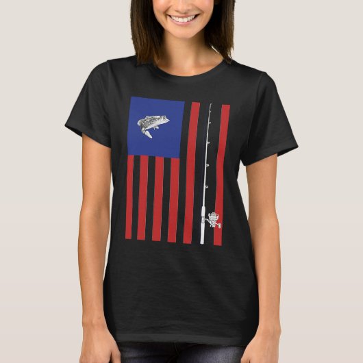 Bass American Flag Fishing Pole T-Shirt (Vorderseite)