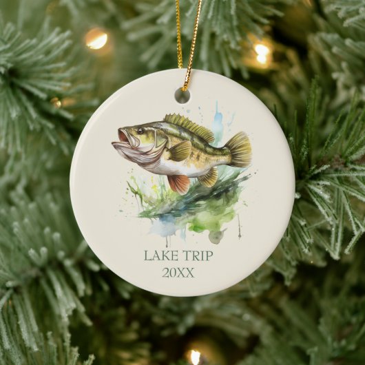Bass-Angeltrip datierter Fisch Keramik Ornament (Baum)