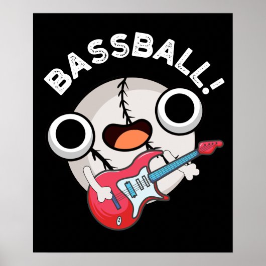 Bass Ball Funny Baseball Bass Pun Dark BG Poster (Vorne)