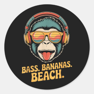 Bass Bananas Strand Spaß Sommer Stimmung Affe Runder Aufkleber
