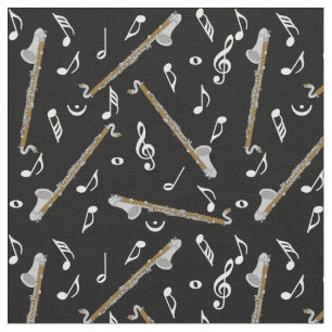 Bass Clarinet Black Musiknoten Stoff