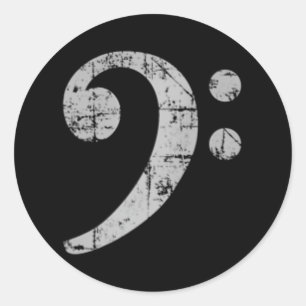 Bass Clef Centre (Vintag Grau) Bassisten Bass Runder Aufkleber