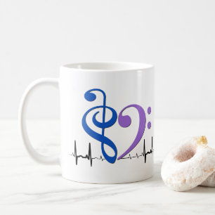 Bass Clef Heart EKG Waves Blue & Amethyst Kaffeetasse