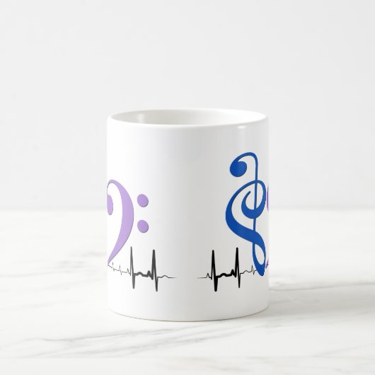 Bass Clef Heart EKG Waves Blue & Amethyst Kaffeetasse (Mittel)