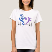 Bass Clef Heart EKG Waves Blue & Amethyst T-Shirt (Vorderseite)