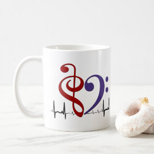 Bass Clef Heart EKG Waves Crimson Red & Lila Kaffeetasse