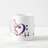 Bass Clef Heart EKG Waves Crimson Red & Lila Kaffeetasse (Vorderseite Links)