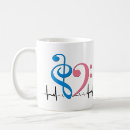 Bass Clef Heart EKG Waves Cyan & Bubblegum Pink Kaffeetasse