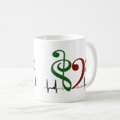 Bass Clef Heart EKG Waves Green & Ruby Red Kaffeetasse (VorderseiteRechts)