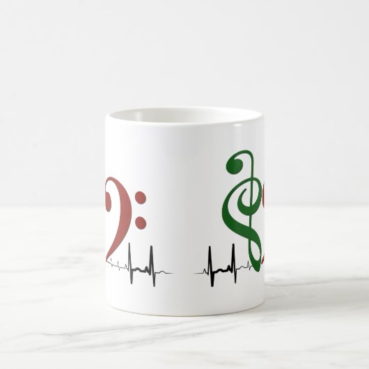 Bass Clef Heart EKG Waves Green & Ruby Red Kaffeetasse (Mittel)