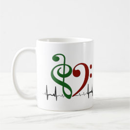 Bass Clef Heart EKG Waves Green & Ruby Red Kaffeetasse