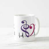 Bass Clef Heart EKG Waves Lila & Mulberry Kaffeetasse (VorderseiteRechts)