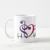 Bass Clef Heart EKG Waves Lila & Mulberry Kaffeetasse (Links)